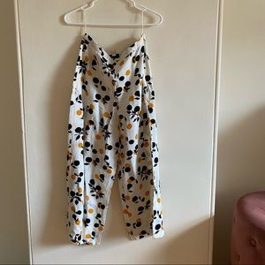 Topshop Wide Leg Pants - Cream with Orange Fruit Print - UK 10 US 6